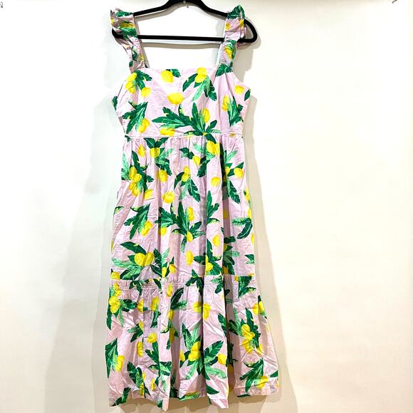 J. Crew Factory Square Neck Midi Dress Lemon Print Size 12 - Picture 5 of 11